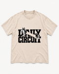 Apricot washed T-shirt with Corgi Family Circuit Running Letterpress front artwork