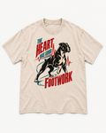 Apricot washed T-shirt with Boxer The Heart Has Good Footwork ECG Motion front artwork