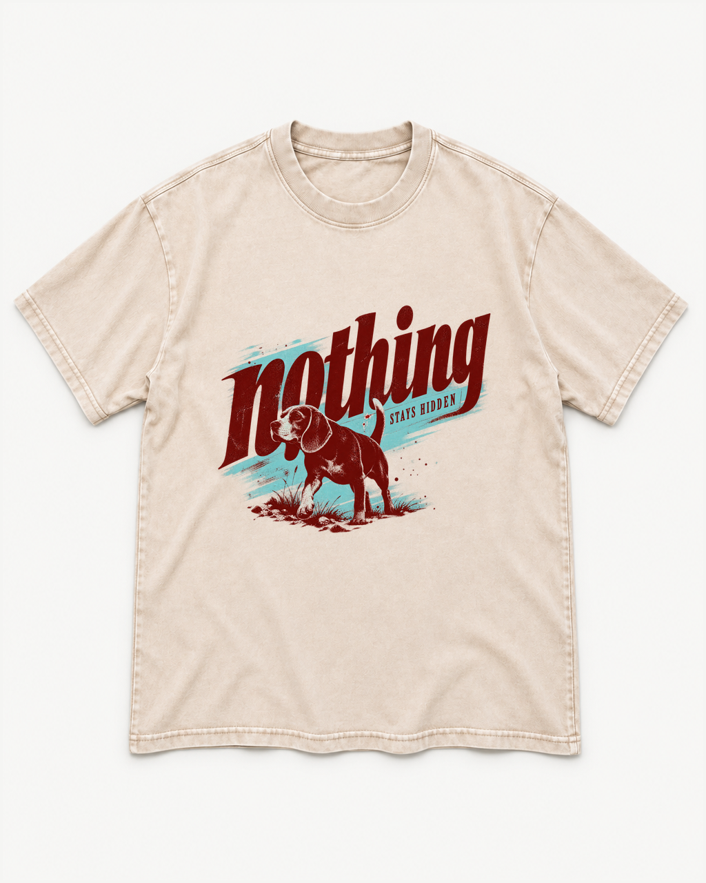 Apricot washed T-shirt with Beagle Nothing Stays Hidden front artwork