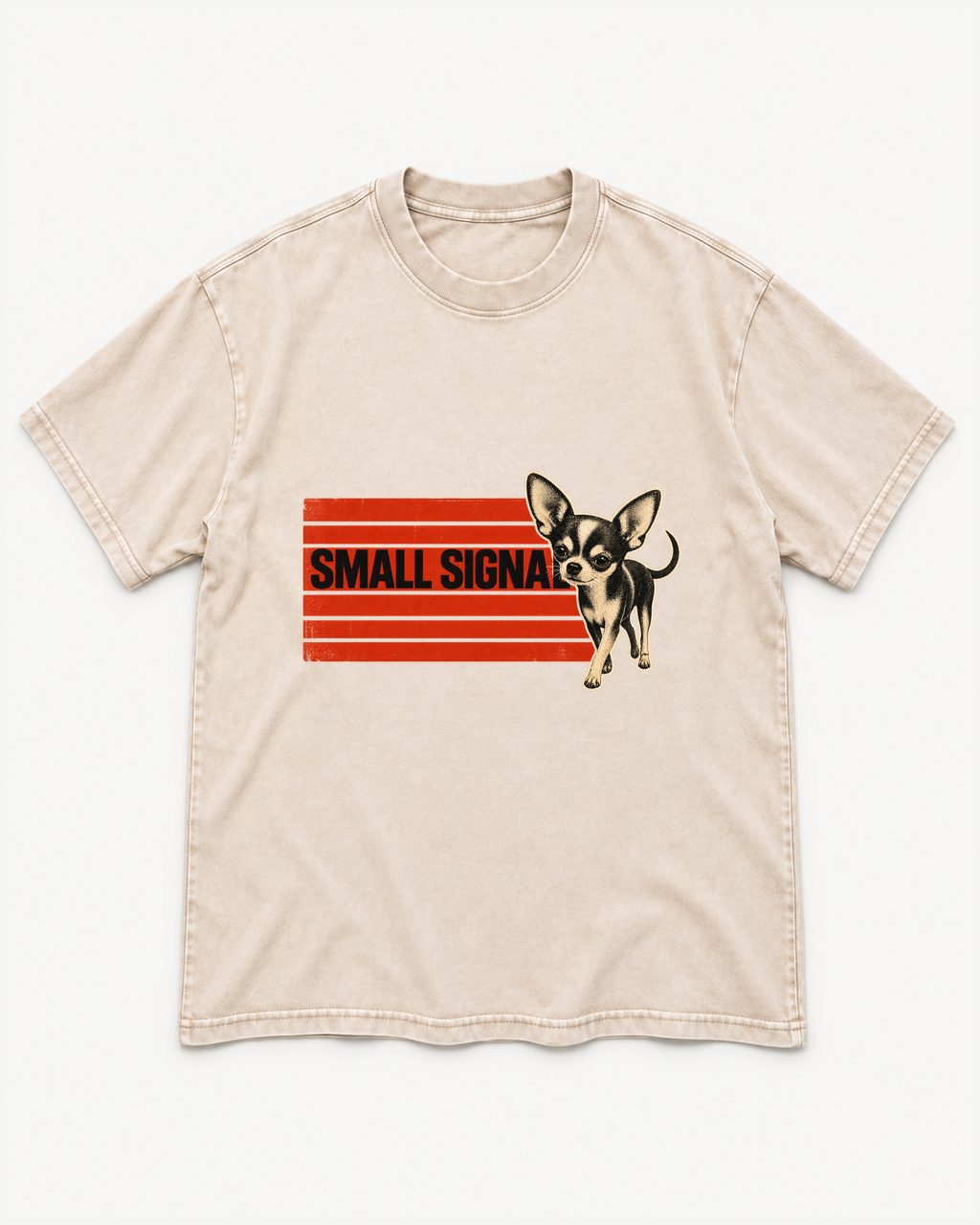 Apricot washed T-shirt with Chihuahua Small Signal front artwork