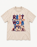 Apricot washed T-shirt with English Bulldog Rest Is Part of the Work Geometric front artwork
