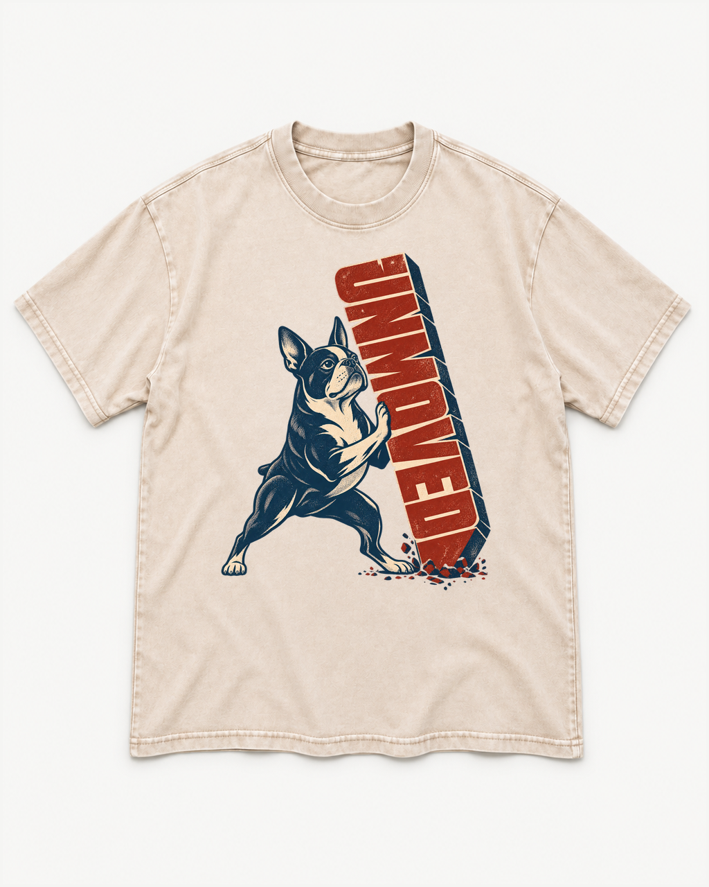 Apricot washed T-shirt with Boston Terrier Get Moving front artwork