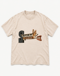 Apricot washed T-shirt with Corgi Stay Close Down Sign front artwork