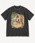 Black washed T-shirt with Boston Terrier Arrived Without a Dress Code Venus Parody front artwork