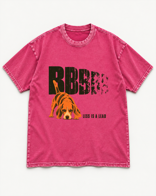 Fuchsia washed T-shirt with Beagle Less Is A Lead Tracking Dog front artwork