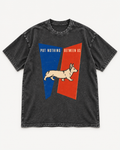 Black washed T-shirt with Corgi Put Nothing Between Us Split Panels front artwork