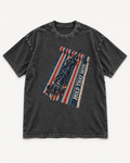 Black washed T-shirt with Dachshund Hold That Note Striped Rug front artwork