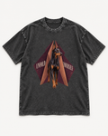 Black washed T-shirt with Doberman Unfold Yourself Geometric Portrait front artwork