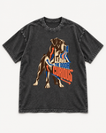 Black washed T-shirt with Boxer Leave the Door Curious Doorway Arrow front artwork