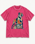 Fuchsia washed T-shirt with Boxer Better Together By Design Geometric Mosaic front artwork