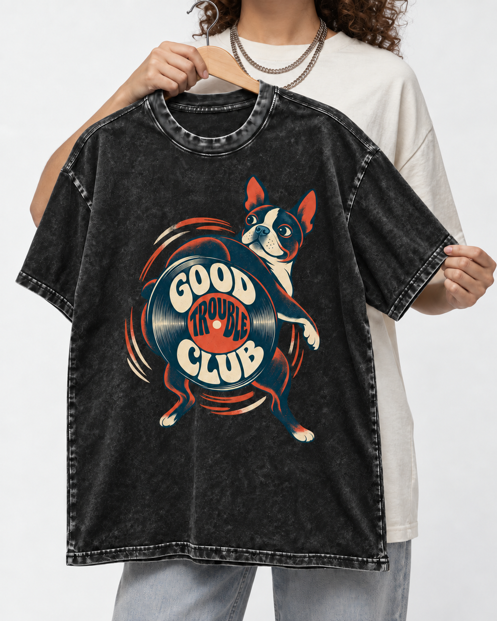Boston Terrier Good Trouble Club Washed Tee