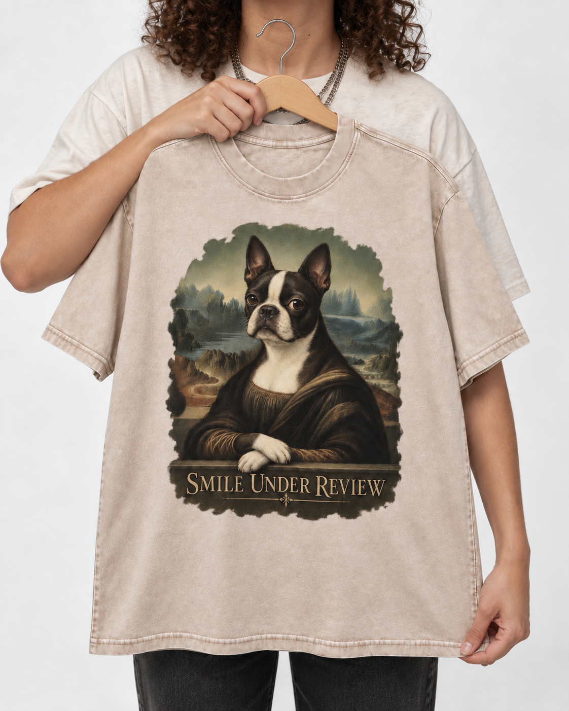 Boston Terrier Smile Under Review Washed Tee