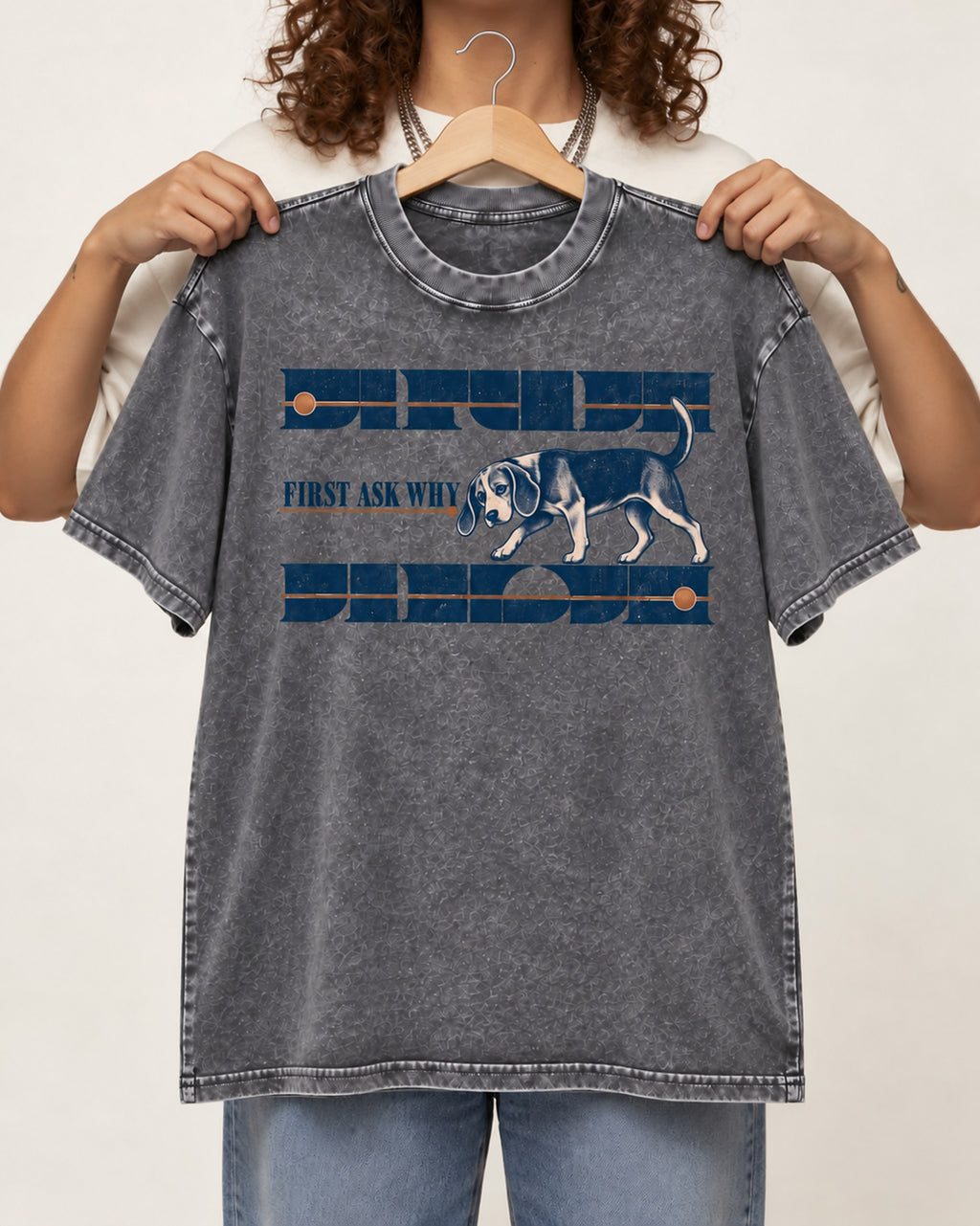 Beagle First Ask Why Geometric Graphic Washed Tee