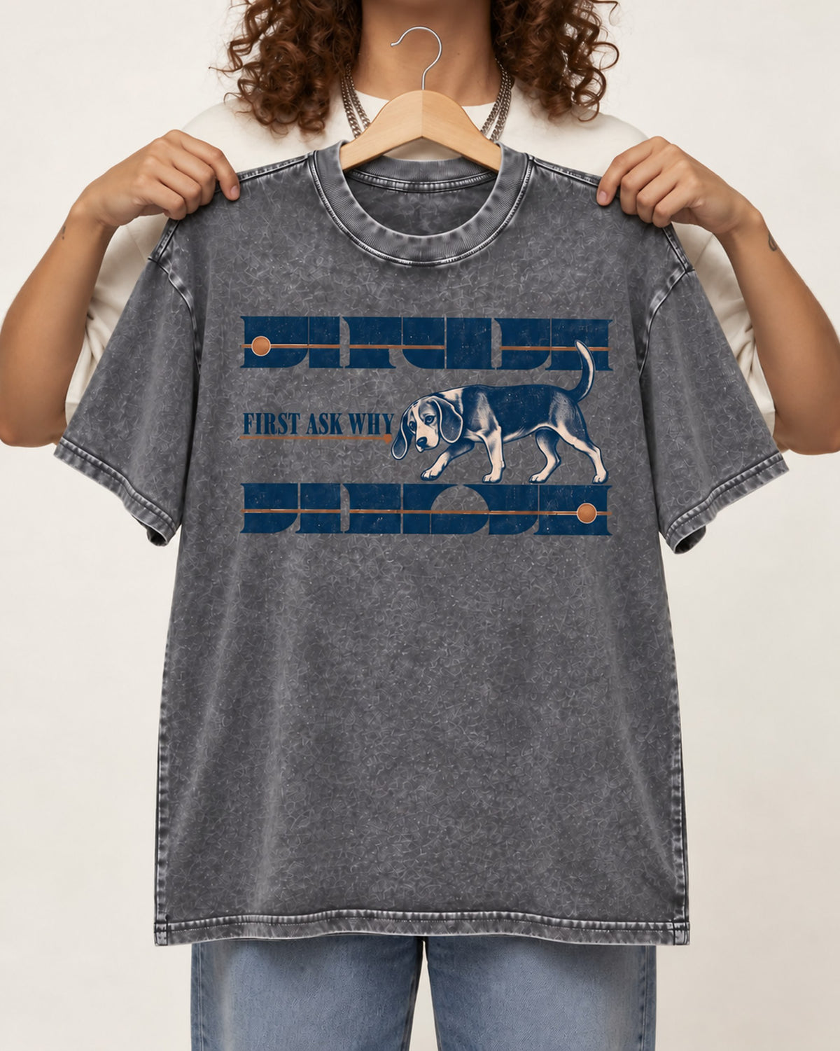 Beagle First Ask Why Geometric Graphic Washed Tee
