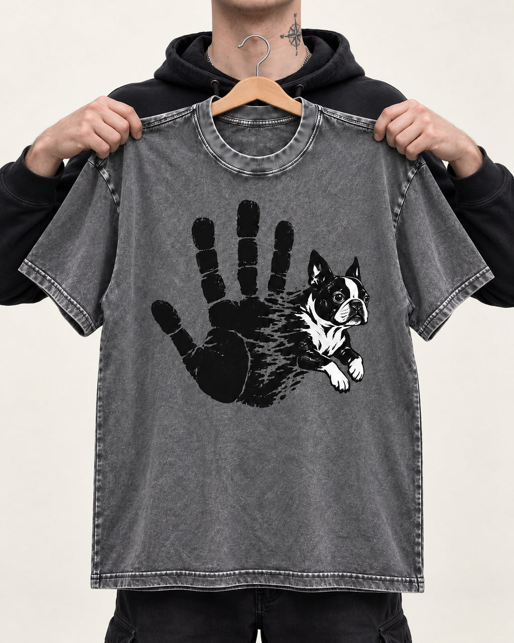 Boston Terrier High Five Washed Tee