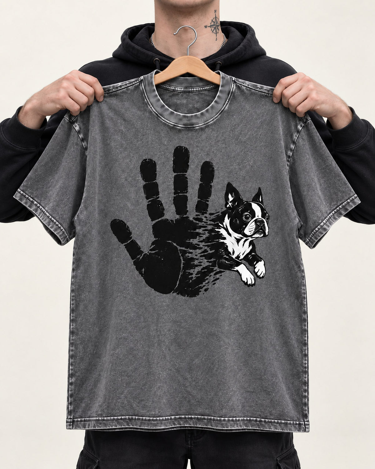 Boston Terrier High Five Washed Tee