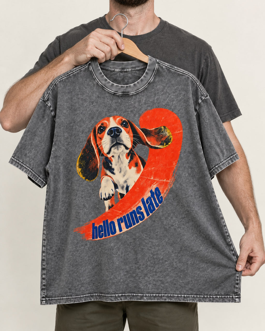 Hello Runs Late Beagle Ribbon Washed Tee