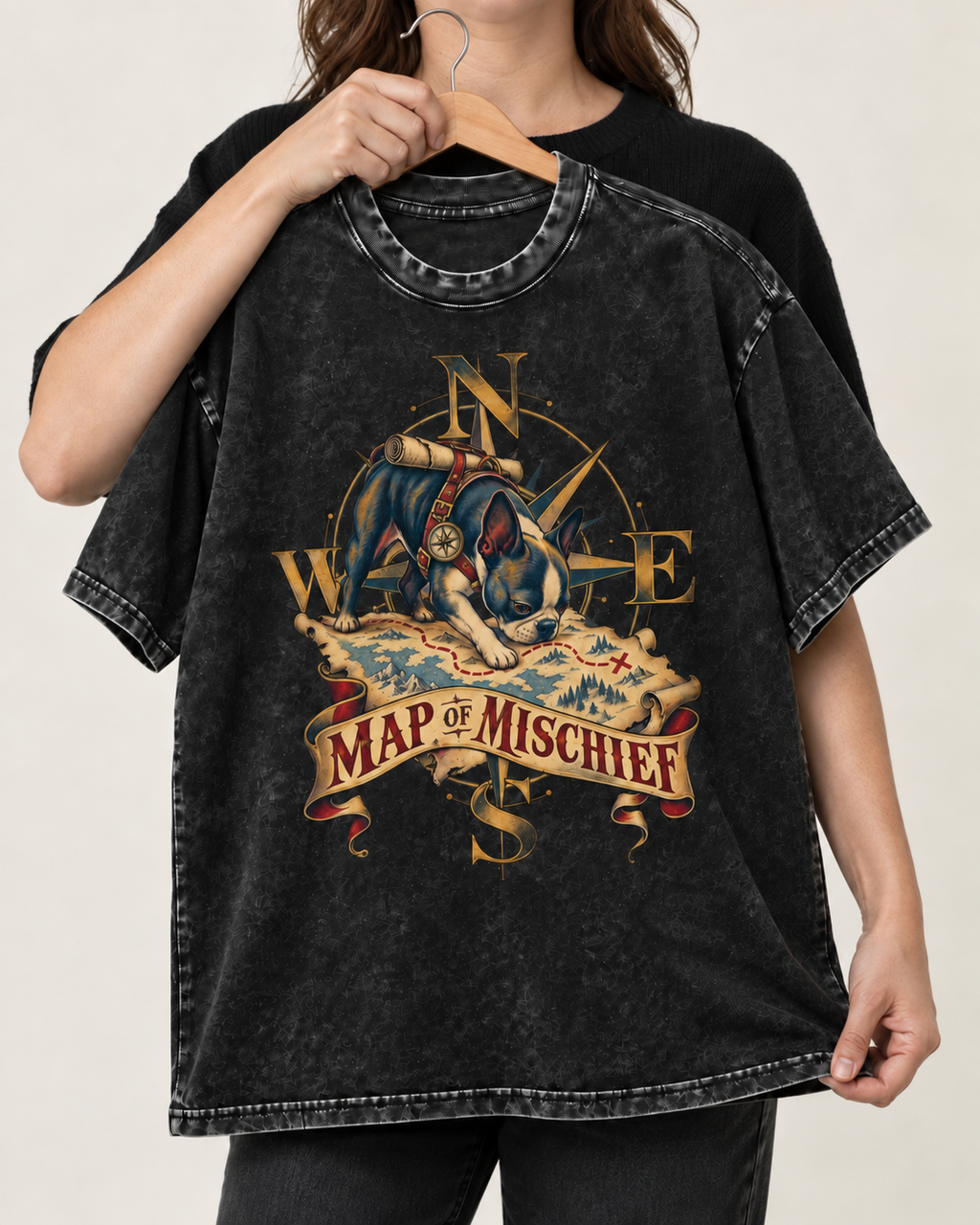 Boston Terrier Map of Mischief Washed Tee