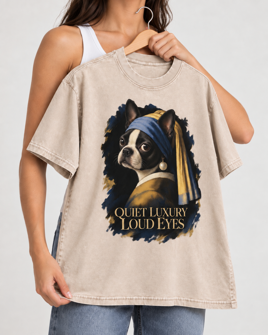Quiet Luxury Loud Eyes Boston Terrier Washed Tee