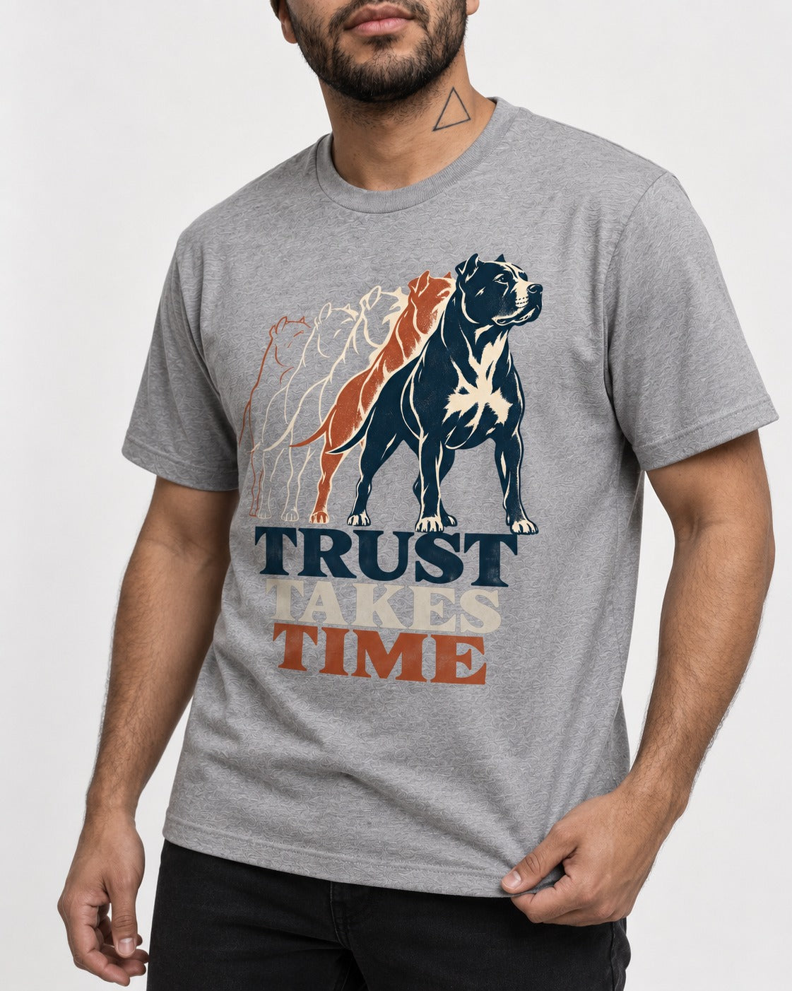 Pitbull Trust Takes Time Progression Graphic T-Shirt in Sport Grey, worn by a model, front view
