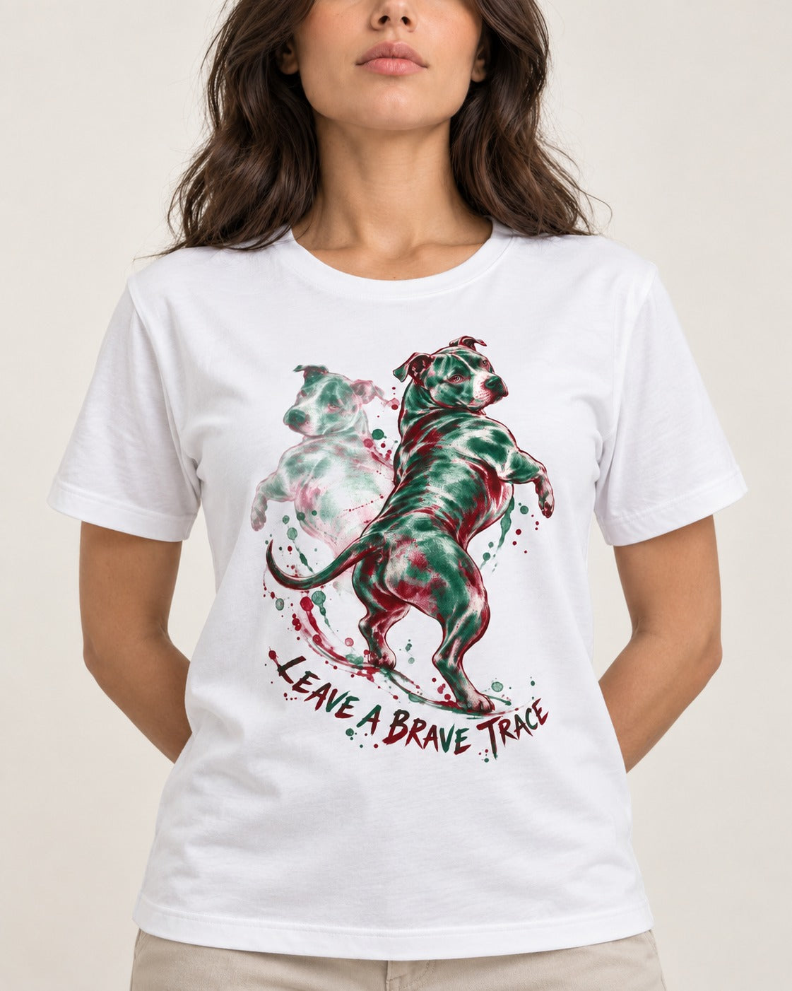 Pitbull's Brave Trace T-Shirt in White, worn by a model, front view