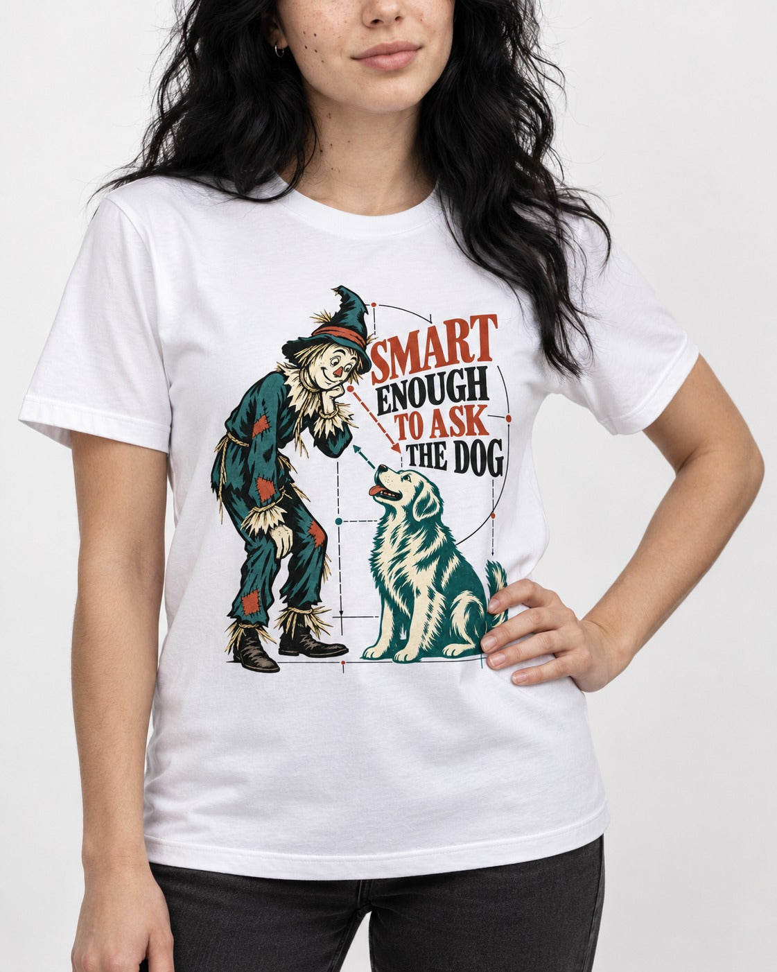 Ask the Golden Retriever T-Shirt in White, worn by a model, front view