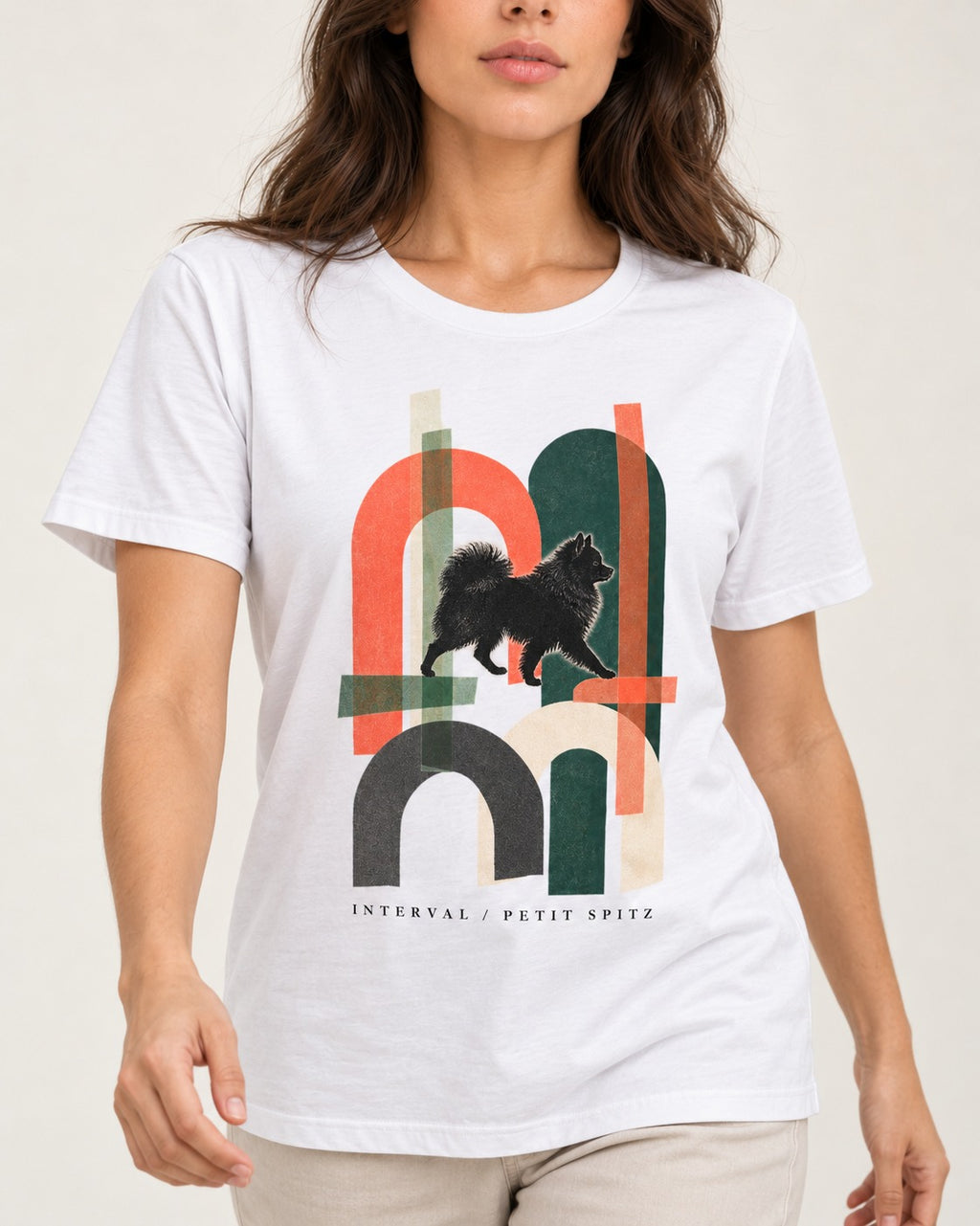 Pomeranian Interval T-Shirt in White, worn by a model, front view
