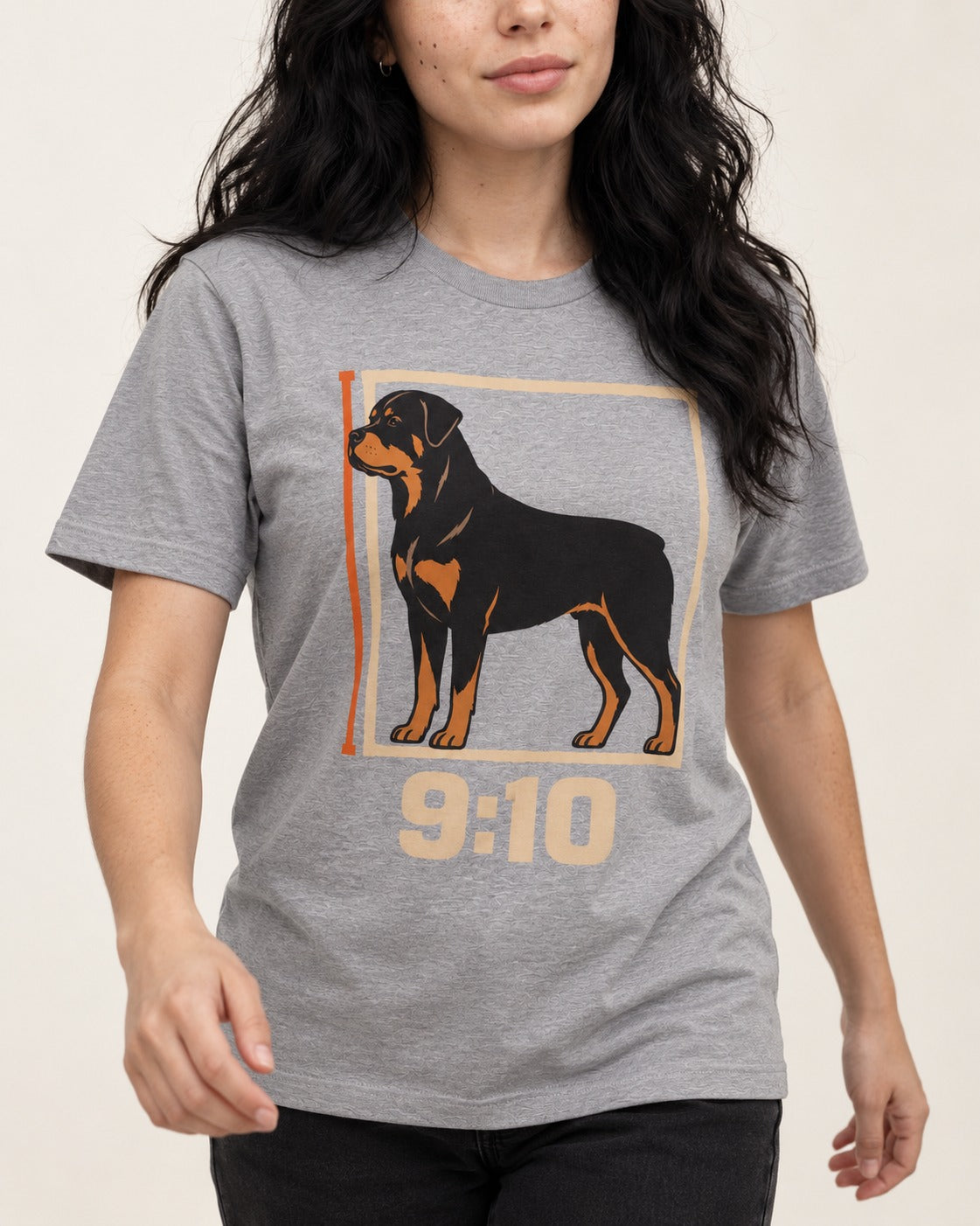 Nine Ten Rottweiler Proportion Frame Graphic T-Shirt in Sport Grey, worn by a model, front view