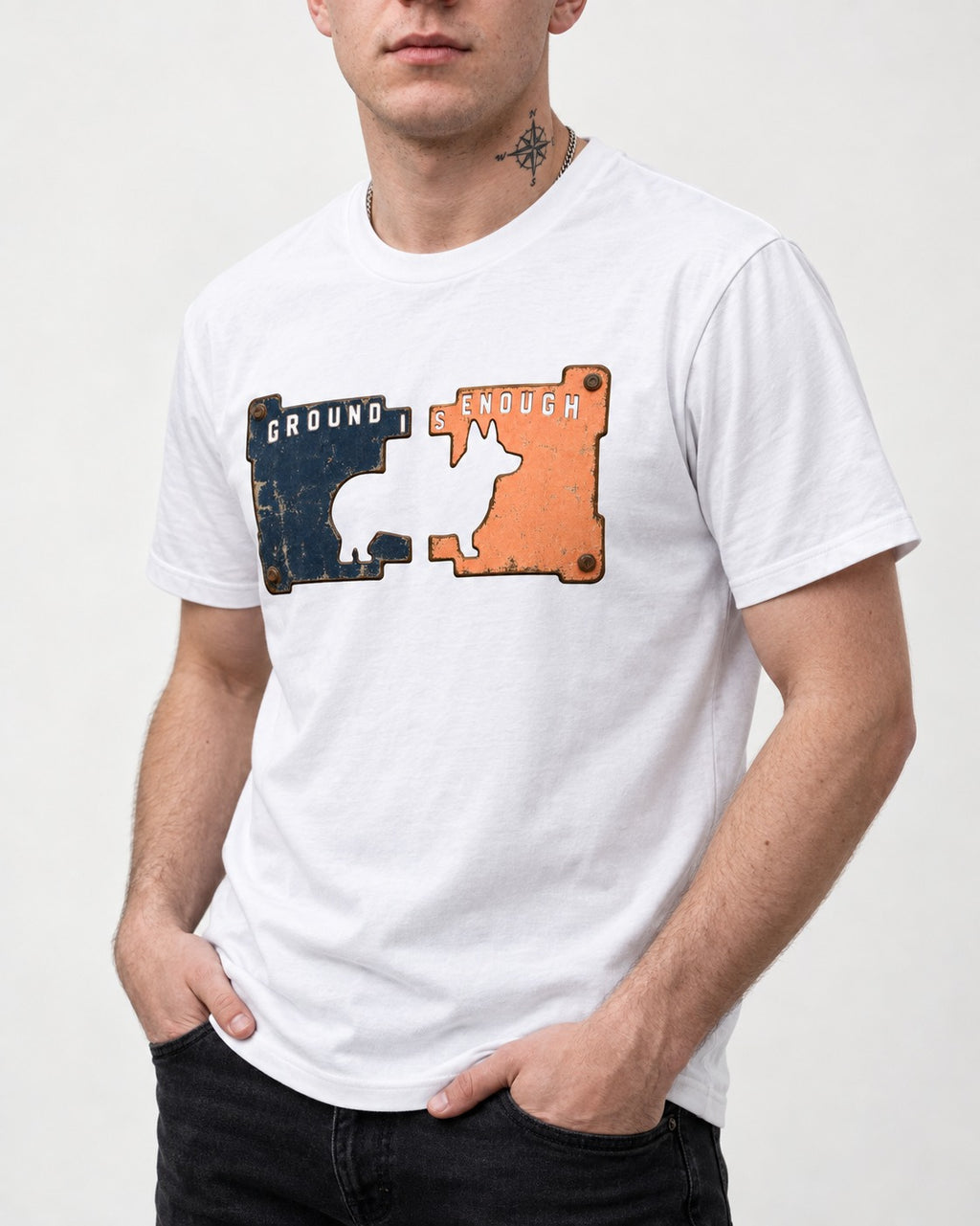 Corgi Is Enough T-Shirt in White, worn by a model, front view