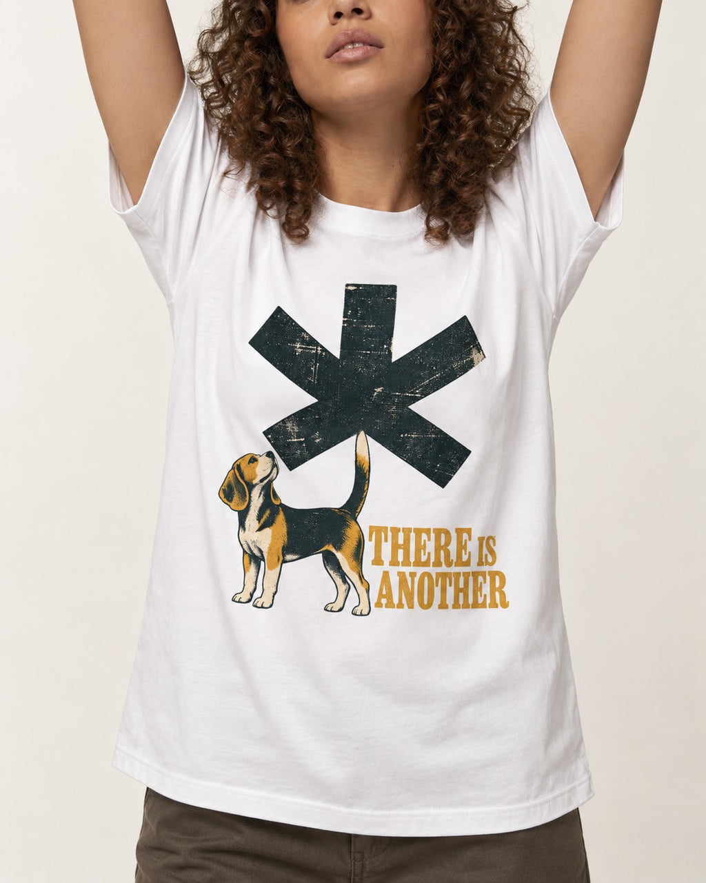 There Is Another Beagle T-Shirt in White, worn by a model, front view