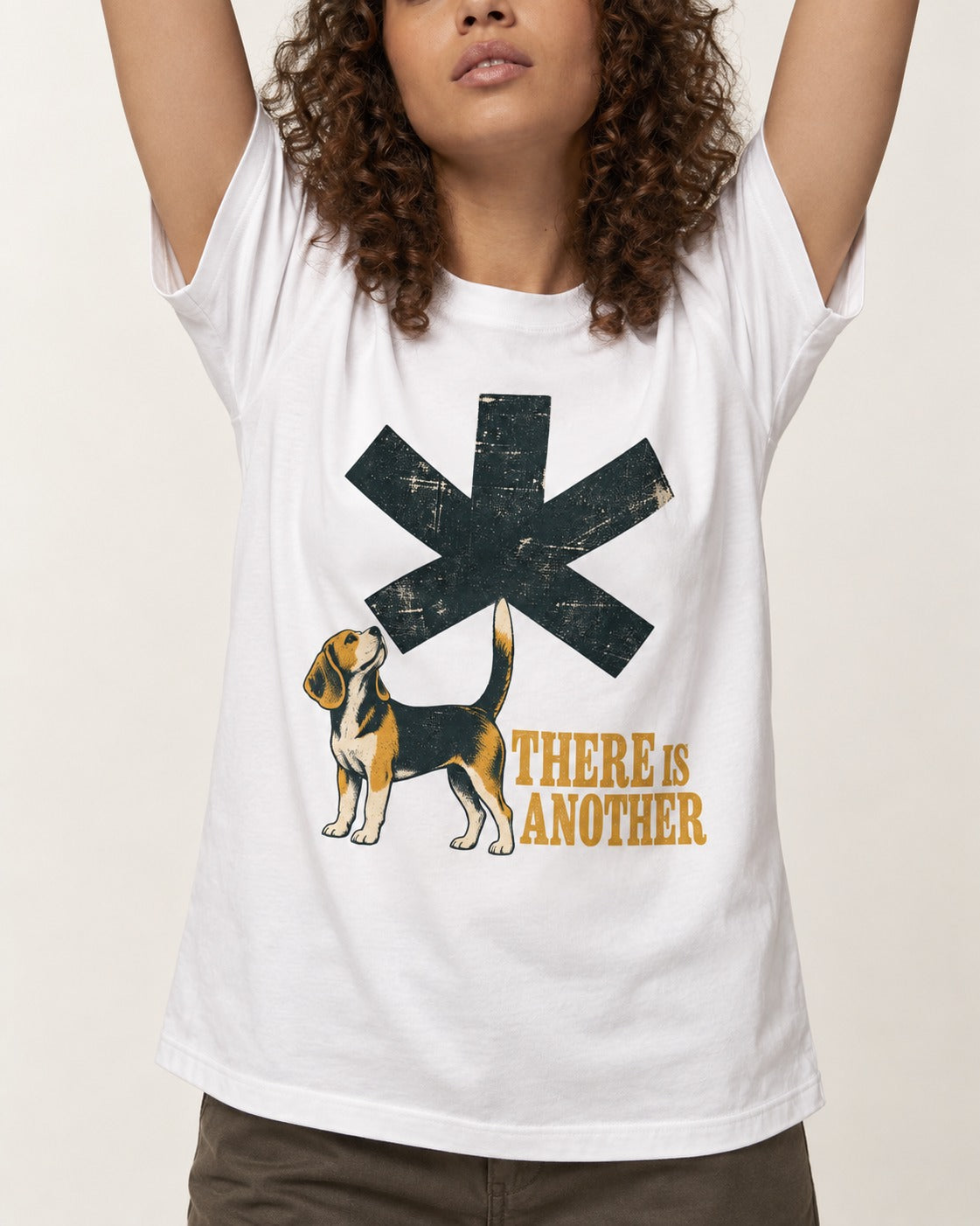 There Is Another Beagle T-Shirt in White, worn by a model, front view
