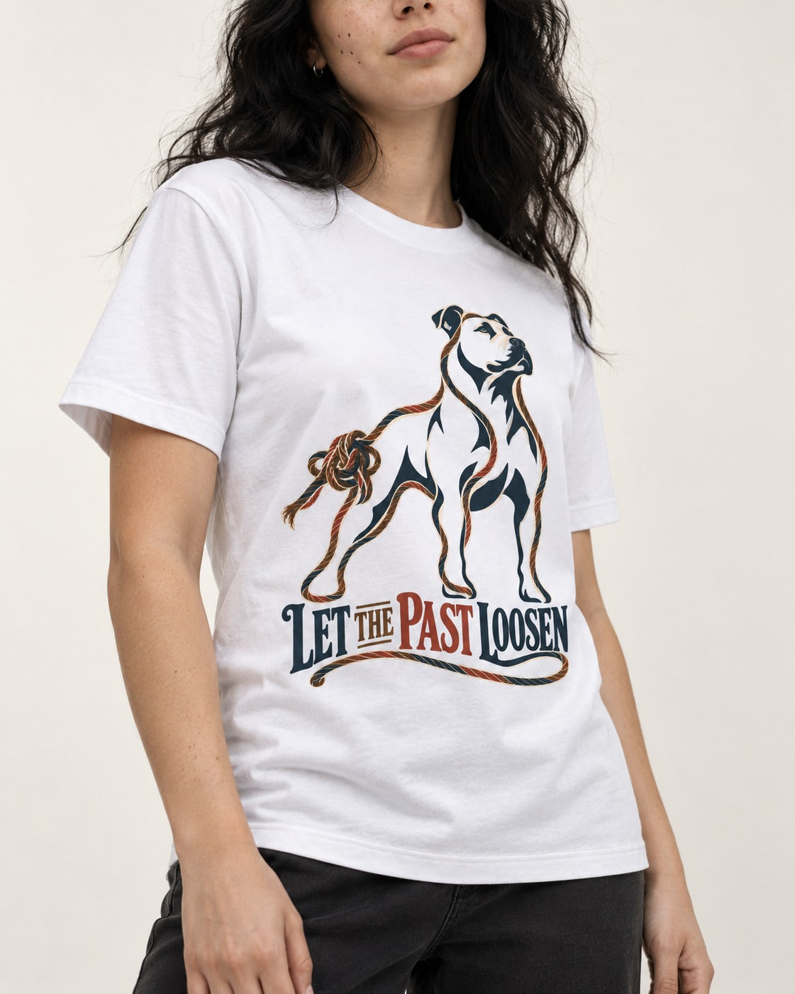Pitbull Let the Past Loosen T-Shirt in White, worn by a model, front view