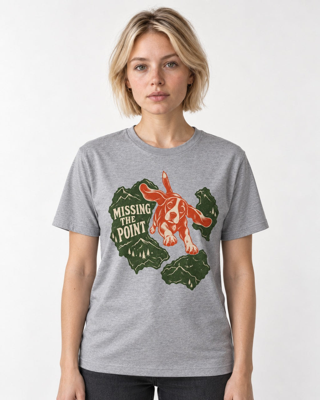 Missing The Point Beagle Trail T-Shirt in Sport Grey, worn by a model