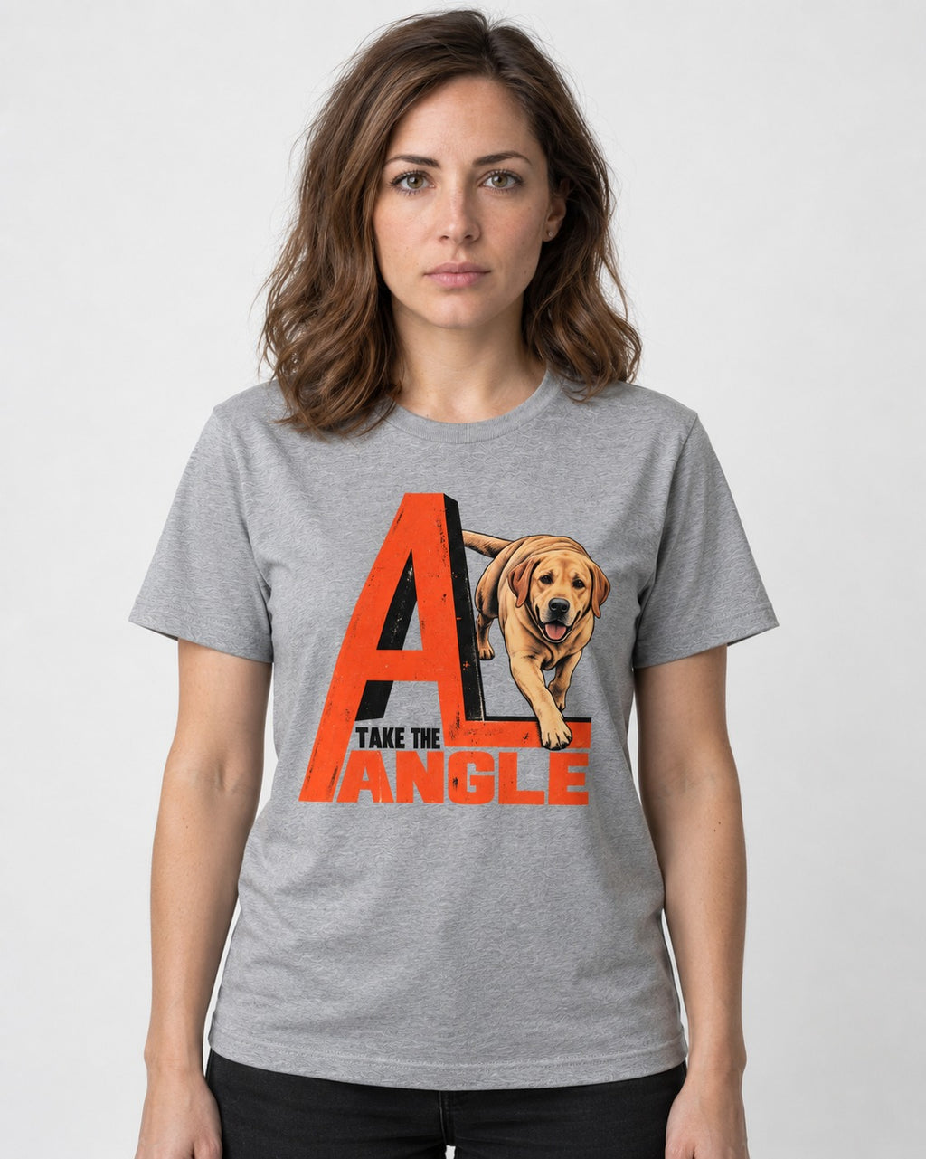 Take the Angle Labrador Retriever T-Shirt in Sport Grey, worn by a model