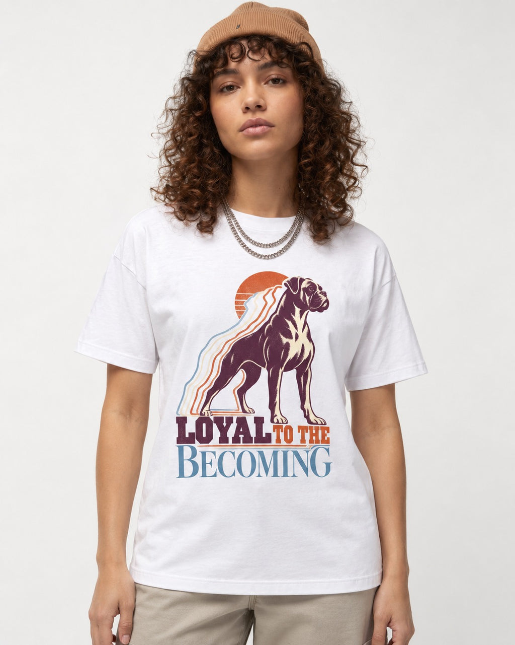 Boxer Loyal to the Becoming T-Shirt in White, worn by a model