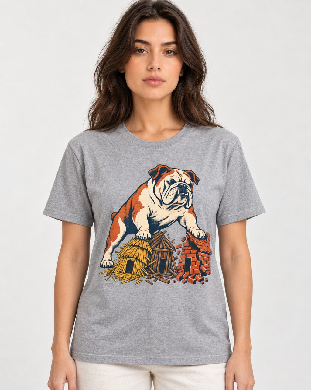 English Bulldog Huff and Puff T-Shirt in Sport Grey, worn by a model