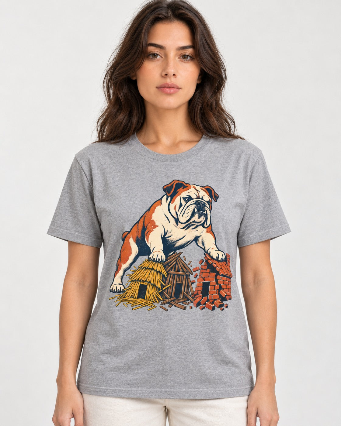 English Bulldog Huff and Puff T-Shirt in Sport Grey, worn by a model