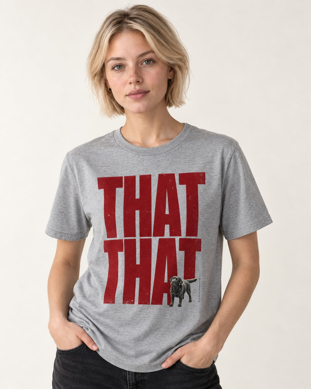 That That Labrador Retriever T-Shirt in Sport Grey, worn by a model