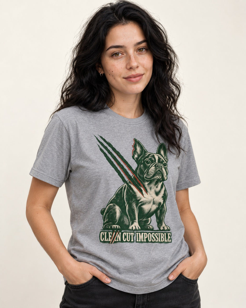 Frenchie Clean Cut Impossible T-Shirt in Sport Grey, worn by a model