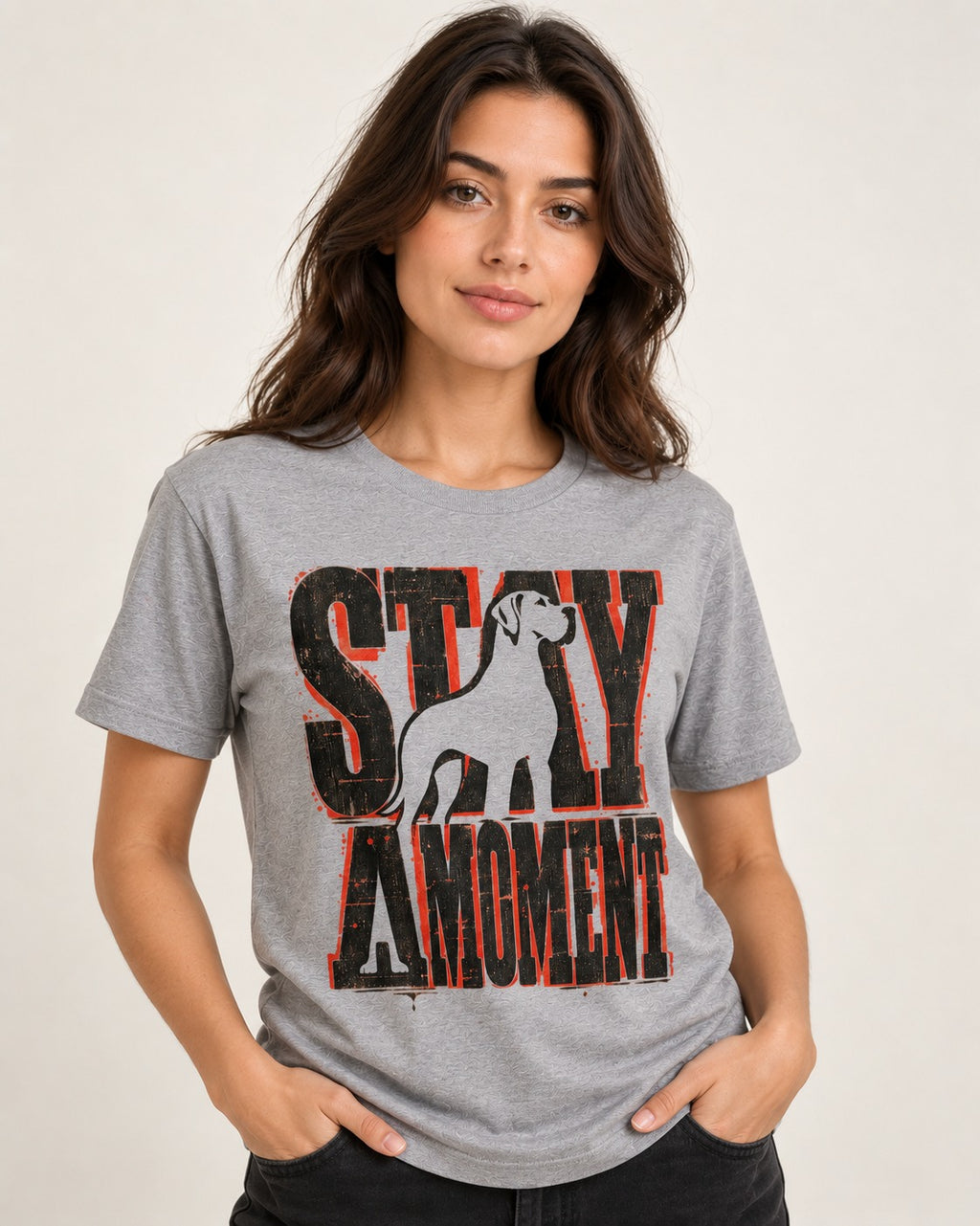Stay a Moment Great Dane T-Shirt in Sport Grey, worn by a model