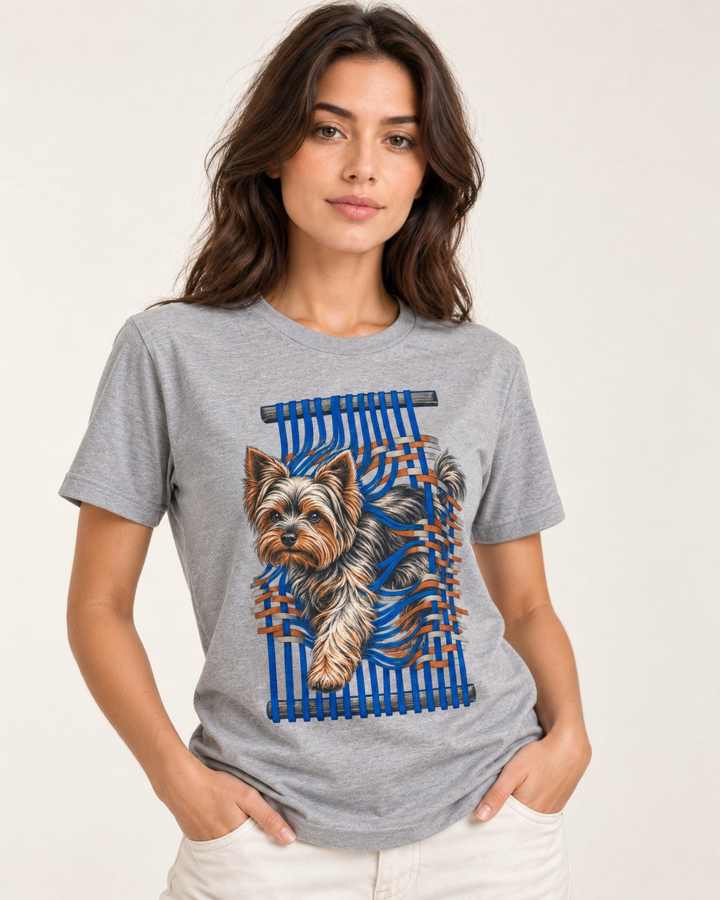 Yorkshire Terrier Unbound T-Shirt in Sport Grey, worn by a model