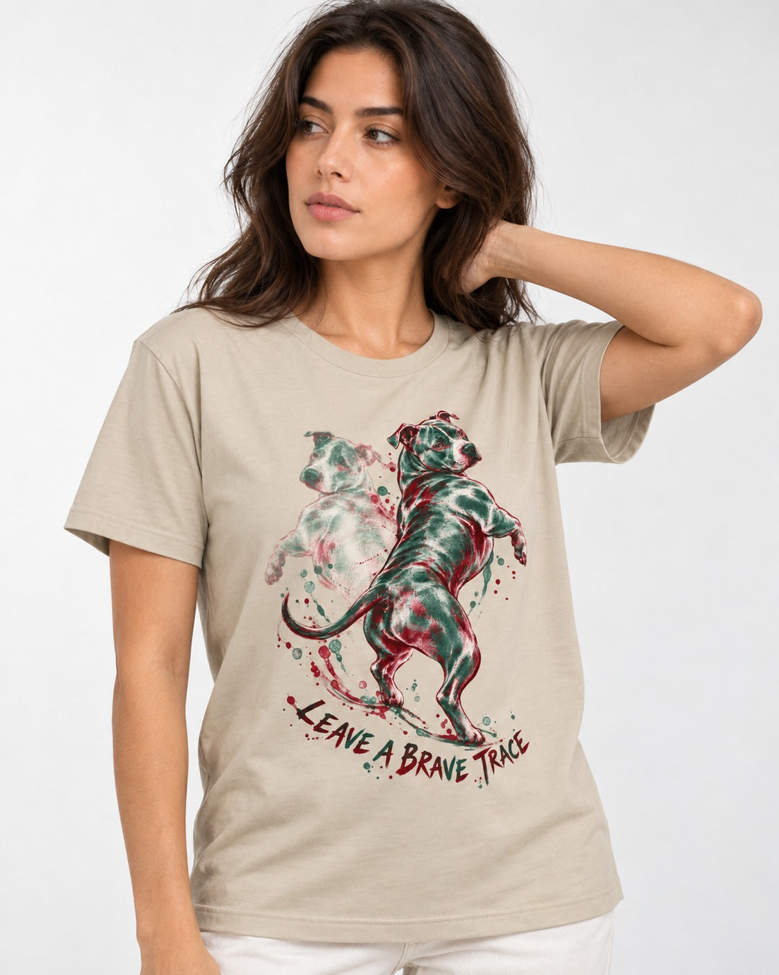 Pitbull's Brave Trace T-Shirt in Sand, worn by a model