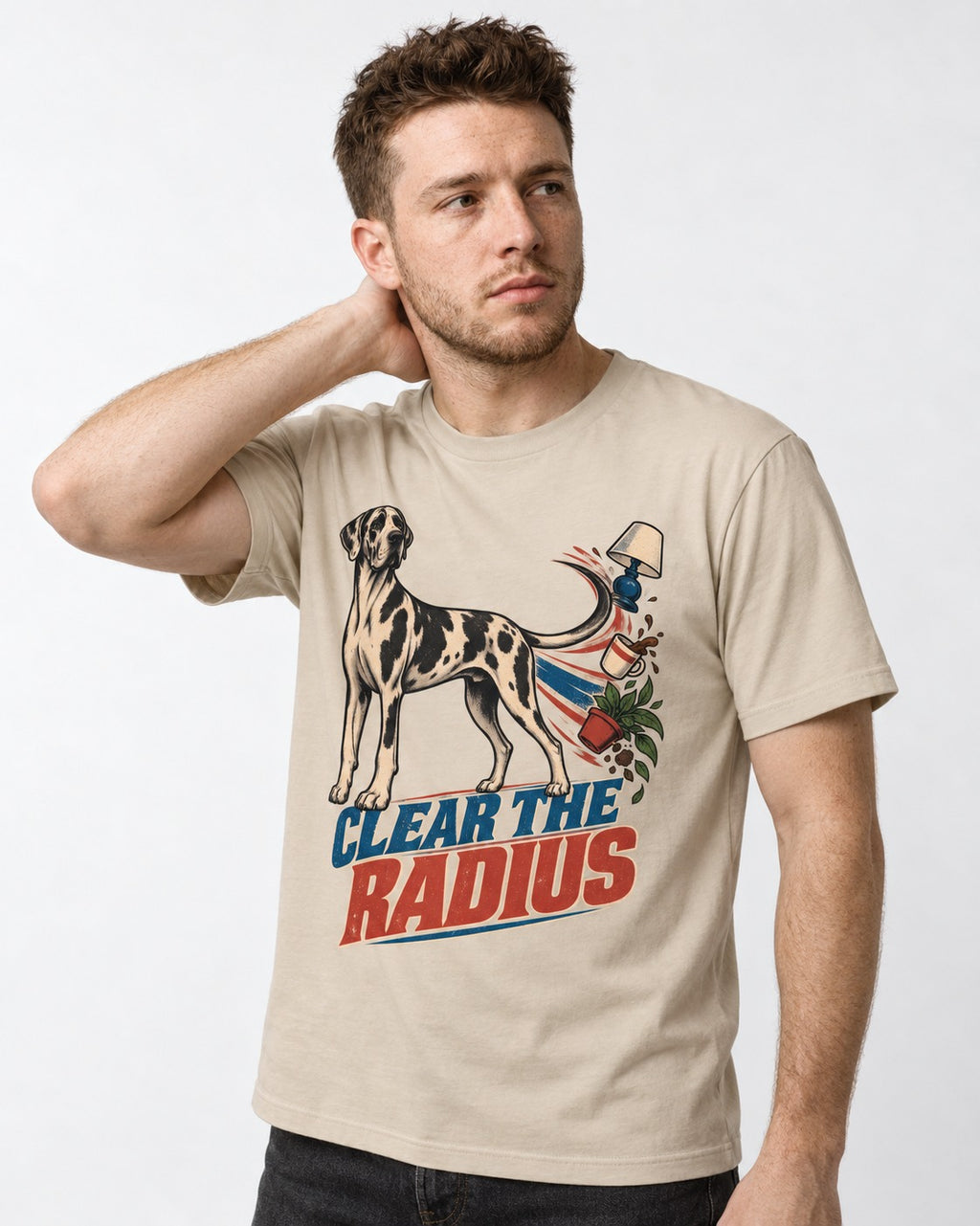Great Dane Clear the Radius T-Shirt in Sand, worn by a model