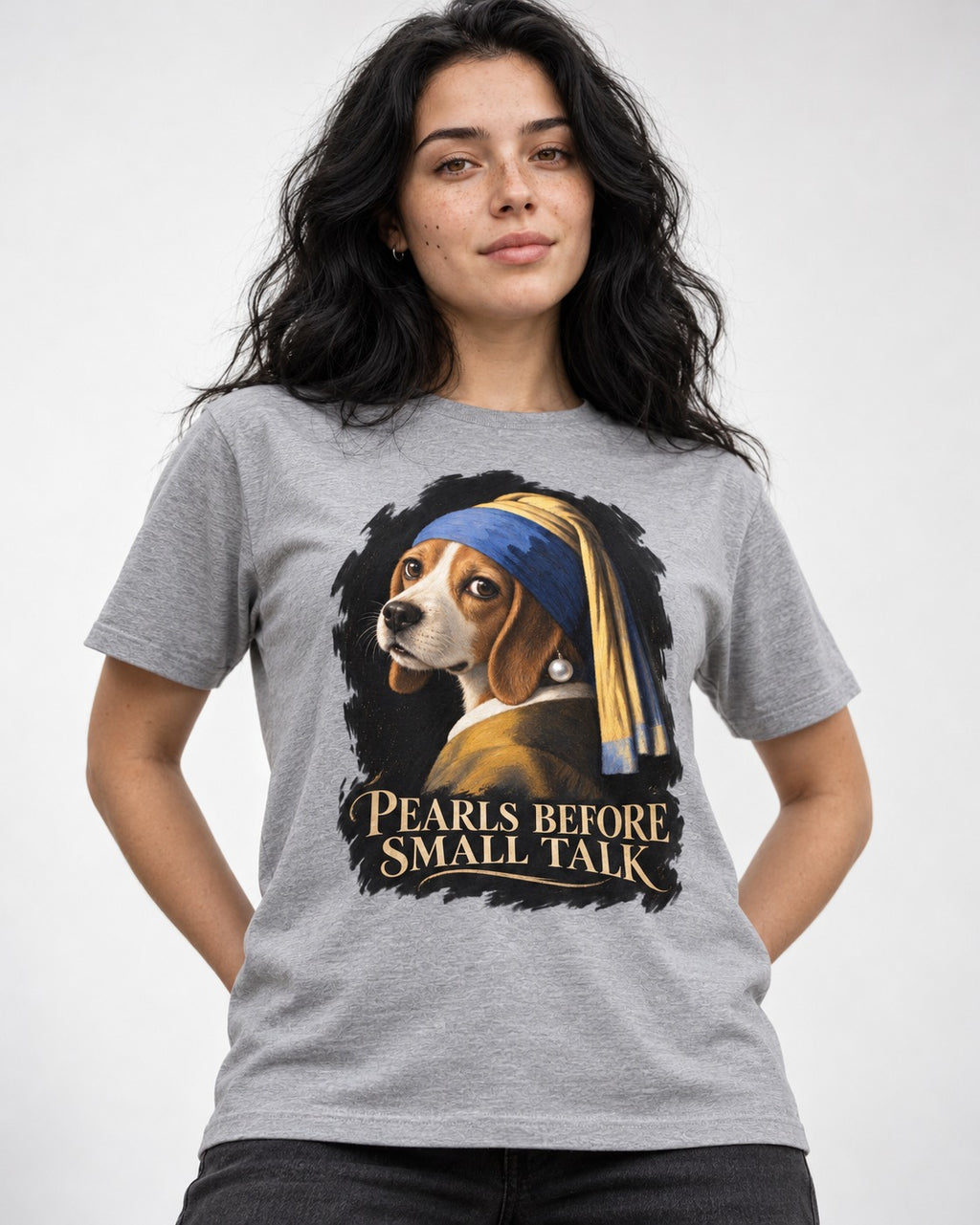 Beagle Paris Before Small Talk T-Shirt in Sport Grey, worn by a model