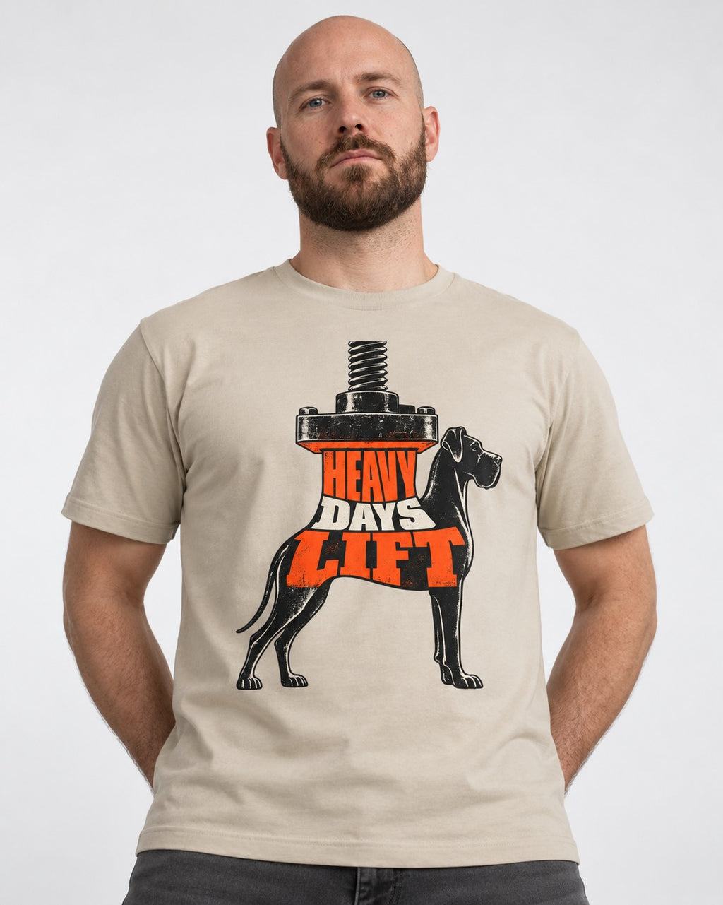 Great Dane Heavy Days Lift T-Shirt in Sand, worn by a model