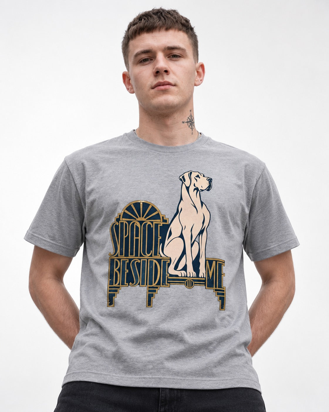 Great Dane's Space Beside Me T-Shirt in Sport Grey, worn by a model