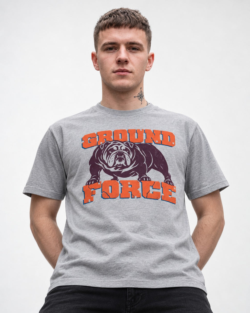 Ground Force English Bulldog T-Shirt in Sport Grey, worn by a model
