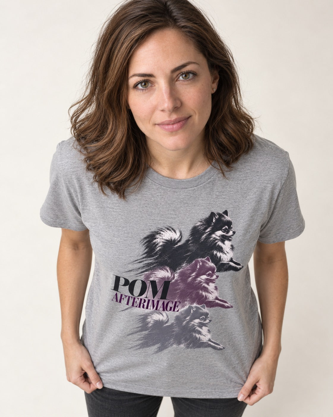 Pomeranian Afterimage T-Shirt in Sport Grey, worn by a model