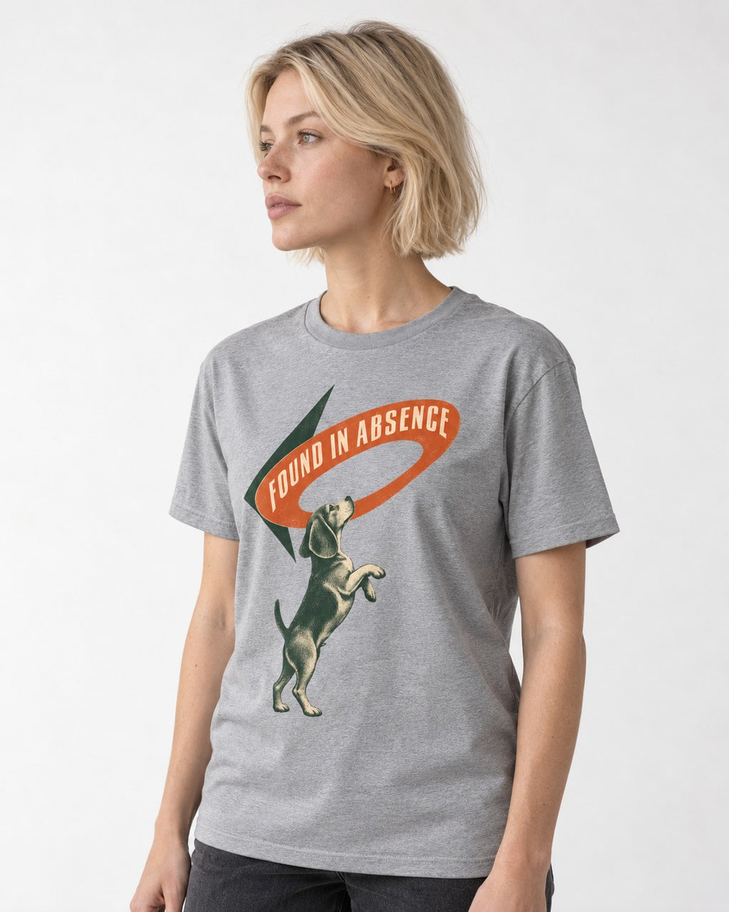 Beagle Found in Absence T-Shirt in Sport Grey, worn by a model
