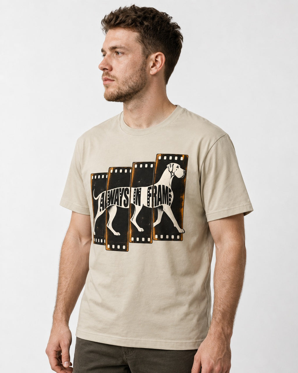 Great Dane Always in Frame T-Shirt in Sand, worn by a model